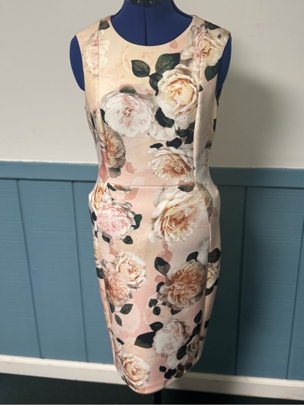 Calvin Klein Pink Floral Satin Midi Sheath Dress